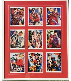 MODA - 9 litografie in un unico quadro - Firma: ONTARIO anni '80 - cm 54 x 64