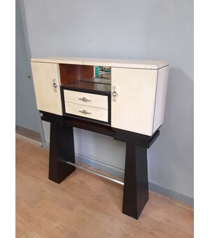 MOBILE BAR CABINET DESIGN MODERNO RIVESTITO IN PERGAMENA ANNI 1950-60