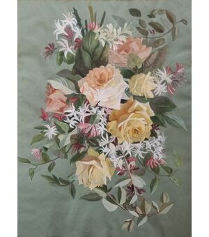 Dipinto a fiori tecnica mista su cartoncino colorato