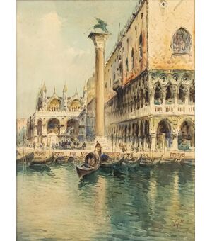 Pittore italiano, XX secolo  Palazzo Ducale verso Riva degli Schiavoni