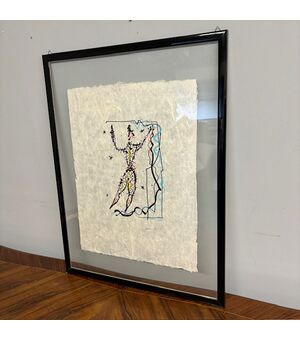 Dipinto,  opera  unica di  Rafael Alberti (1902 –  1999 ) . Arte contemporanea  su carta di Riso mis 61 x 46 
