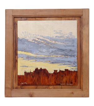 "Tramonto medioevale" dipinto su legno - O/6469 -