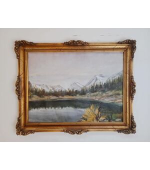 Quadro olio su tela Lago Palù - Valtellina - Dipinto - autore Carini - 1950 ca