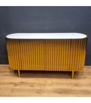 Credenza in Acciaio Dorato Vintage con Piana in  marmo