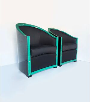 Coppia di poltrone in Stile Decò 1930 - legno e pergamena verde