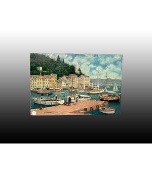 Olio su tela italiano del XX secolo firmato Franco Randazzo (XX) - Baia di Portofino