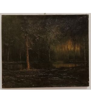 Quadro olio su tela paesaggio boschivo -primi '900-Giuseppe Solenghi 1879-1944