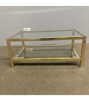 Tavolinetto da fumo Willy Rizzo anni 70 metallo dorato e cromato . Mis 90 x 55. H 39 