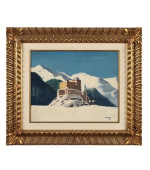 Dipinto di Cesare Maggi - Il Castello di Tarasp 1960