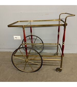 Carrello Bar / vivande anni 50 Cesare Lacca ottone e rosso . Tutto originale. Mis 80 x 45 . h 71 