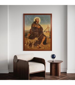 Dipinto religioso olio su tela San Rocco del XX secolo