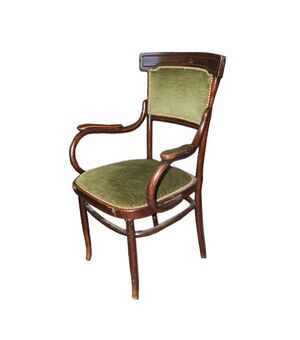 Antica Poltrona Thonet di inizio 1900 in legno di faggio tinto noce curvato 