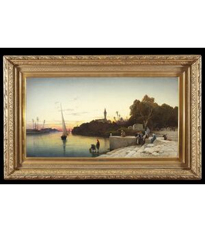 Dipinto “Tramonto sul Nilo” di Hermann Corrodi (1844-1905)