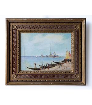 Paesaggio veneziano con gondole e Basilica di Santa Maria della Salute  