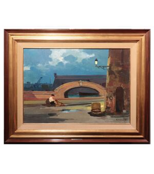 Renato Natali (Livorno 1883-1979) - Paesaggio con personaggi