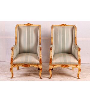 Coppia poltrone bergere francesi stile Luigi XV laccate