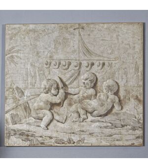 Guache con putti in spiaggia, primi dell'900