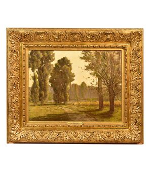 ANCIENT PAINTINGS, LANDSCAPES WITH WOODS, OIL PAINTING ON CANVAS, XIX CENTURY. (QP343)     