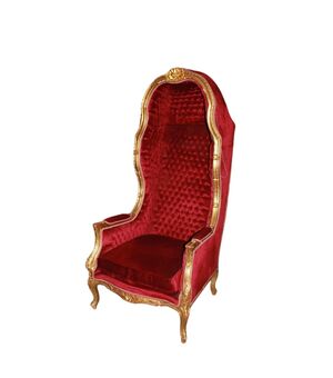 Grande Poltrona a Trono di inizio 1900 Stile Luigi XV in legno dorato Foglia Oro