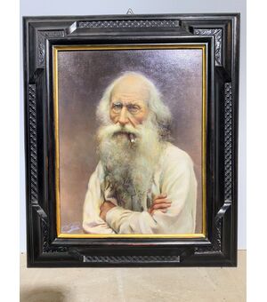 Antico dipinto olio su tela raffigurante Vincenzo Gemito 1910, mis.: 58x50 cm