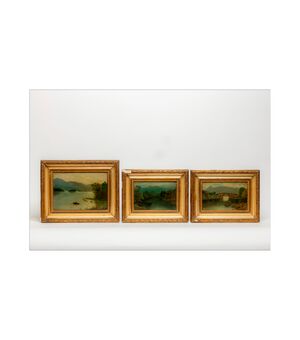 Trittico di paesaggi inglesi del primo novecento - Olio su cartoncino - Con iniziali sul retro - 1912