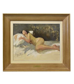 DIPINTI NUDITA' FEMMINILE, ART DECO, QUADRI DI NUDI DI DONNA DISTESA, YVES DIEY, DEL 1900. (QN607)