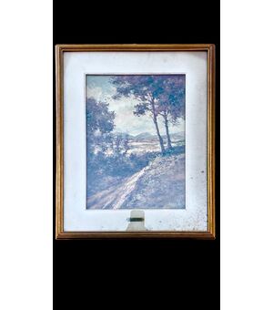 Dipinto olio su faesite raffigurante paesaggio boschivo.Firmato Sara Pellicciari Bettini.