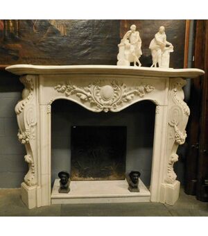 chm521 carved white marble fireplace, mis. larg. max 170 cm for height 126 cm, p.45 floor