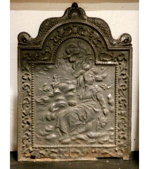 p155 cast iron plate end &#39;800, with dolphin figures, cm43 x 59 h     