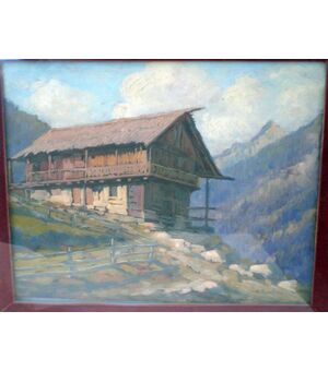 dipinto anni 50 veduta di montagna Dolomiti