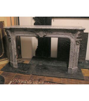 chm338 fireplace in gray flowery marble, ep. &#39;800, cm 170 xh 100     