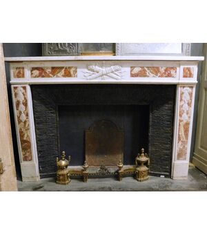 chm299 fireplace Louis XVI, in white marble with inlays, mis. cm 168 xh 112,     