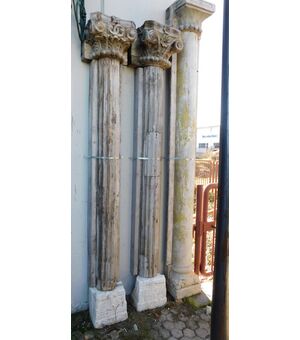 dars307 coppia di colonne in legno con capitelli e basi in pietra, h cm 247