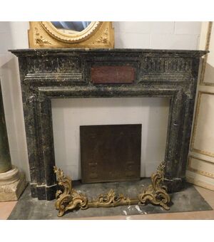 chm535 Italian fireplace in green marble, inlaid, mis. 170 cm xh 142     