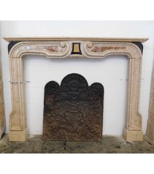 chm556 Italian marble fireplace, inlaid with various marbles, mis. max floor cm 150 x 18 cm prof.     