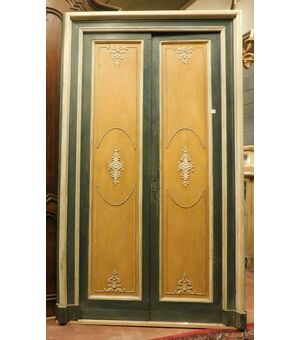 ptl485 - green and gold lacquered door, &#39;800, mis. max cm 146 xh 240     