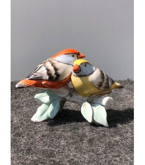 Coppia di uccellini in porcellana,Manifattura Cacciapuoti,Milano