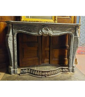 chm627 - fireplace in gray Bardiglio marble, cm l 150 xh 102     