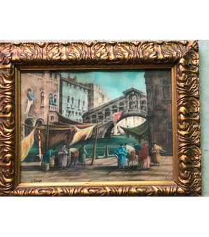 Dipinto pastello raffigurante scena veneziana.Luigi Zago.( Villafranca 1894-Mendoza 1952)