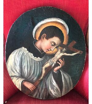 Dipinto ovale olio su tela raffigurante San Luigi Gonzaga.Italia
