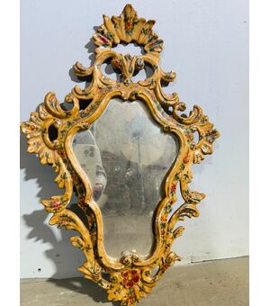 Antica Specchiera in ceramica, dipinta stile veneziano, primi '900. Mis 54x36 cm