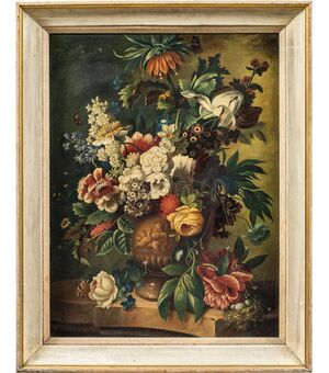 Pittore italiano (XIX-XX sec.) - Natura morta con vaso di fiori.