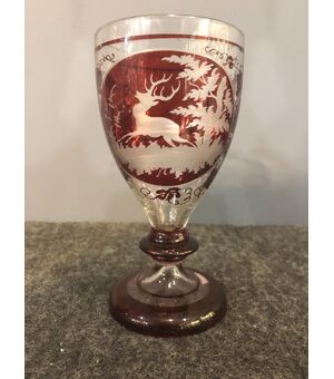 Bohemian Biedermeier glass engraved with deer.     