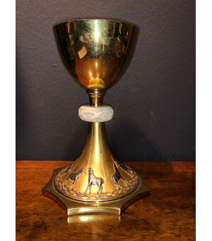 Vermeille silver chalice with ivory central ring.Italy.     