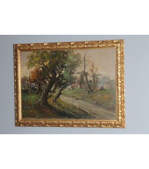 Antico dipinto olio su tela Belli Andrea – Forio D’ ischia  1950 . Firmato mis 82 x 62 