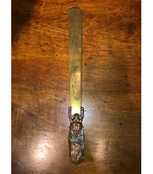 Bronze and copper letter opener with frog figure.Japan.     