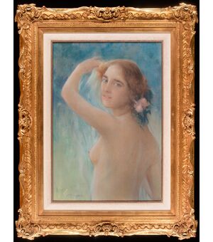 Fausto Zonaro (Masi 1854-Sanremo 1929), "Nudo di fanciulla con velo", pastello su cartoncino