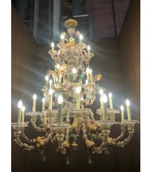 Antico lampadario 33 fiamme in vetro di Murano 