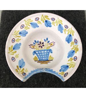 Majolica shaving plate with flower basket decoration. France     