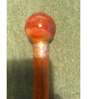 Evening stick with agate knob and silver ring.     